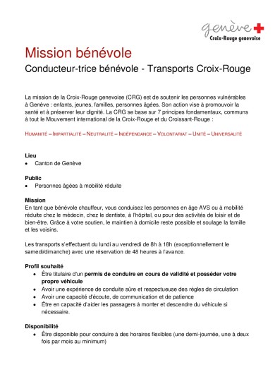 Mission bénévole - Conducteur-trice Croix-Rouge 